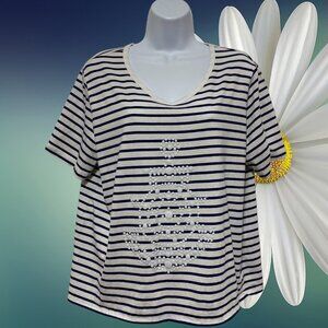 American Sweetheart-Women's XL Navy Blue Striped Top Pullover Short Sleeve